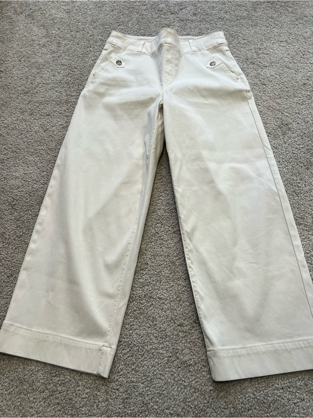 Spanx Women Sz M Twill Crop Wide Leg Pant bone High Rise